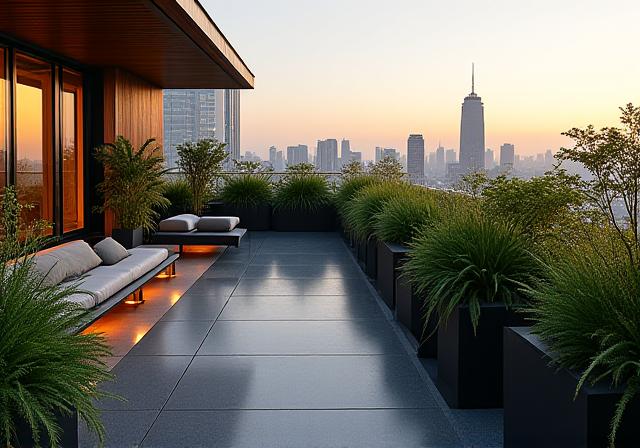 東京のモダンな屋上庭園