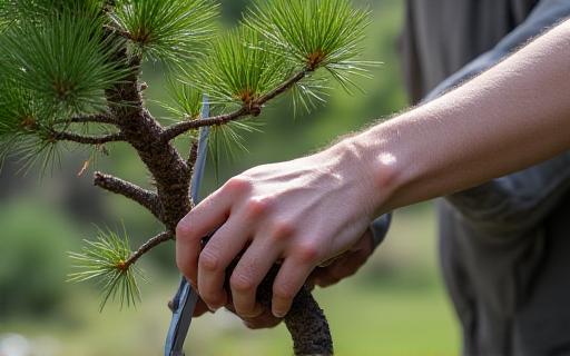 プロの庭師が松の木を剪定している